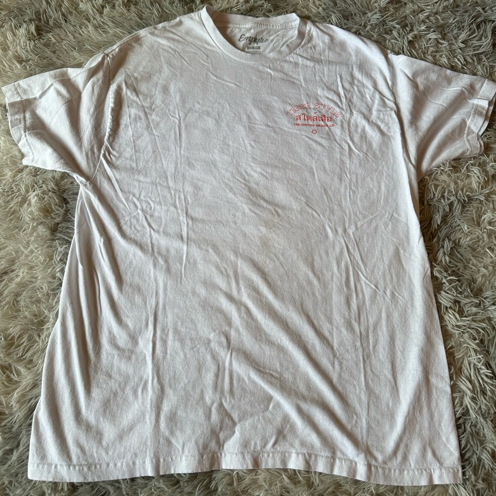 White Empyre shirt with orange tiger on the back